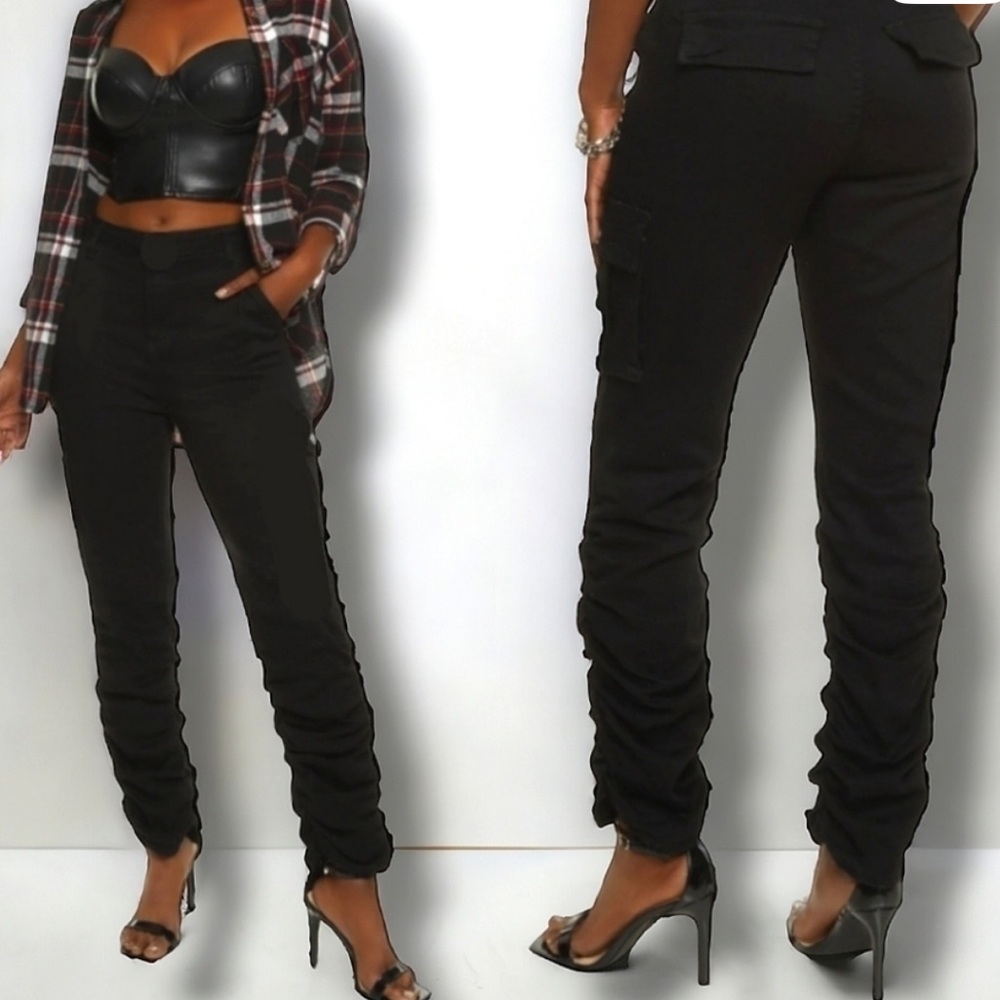 Free People Black Ruched Ankle Pants